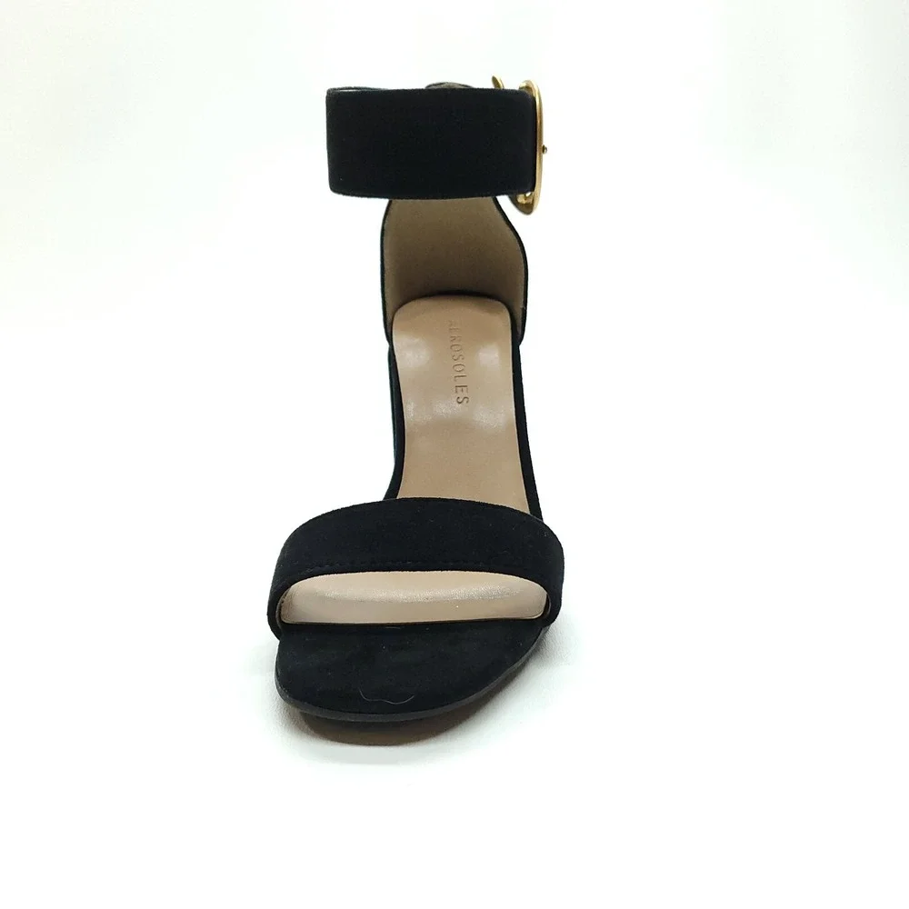 Aerosoles Landon Dress Shoe 5 M‎ Black Suede Square Toe Ankle Strap Sandal Heels